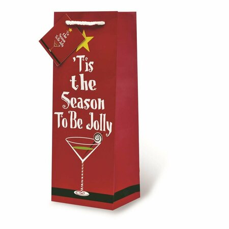 WRAP-ART Tis The Season To Be Jolly Printed paper Bag with Plastic Rope Handle 17615